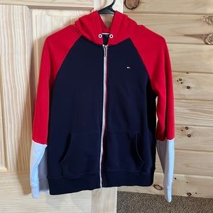 Tommy Hilfiger zip up, red white and blue. size medium